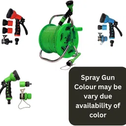 aquahose Garden Hose Reel Green | Green | Size:D-12.5mm & Length-20mtr. (approx 66ft.) | With Spray Gun,Tap Adapter& Clamp Hose Pipe image 5