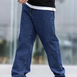 foustreeg Men Loose Fit Mid Rise Blue Jeans image 5