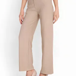 kisura Women Regular Fit Beige Lycra Blend Trousers image 1