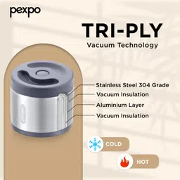 pexpo Extreme Smart Heavy Duty Vacuum Insulated (3 X 350ml) Keeps Food warm, 3 Containers Lunch Box image 2