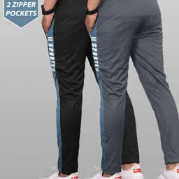 duooble Pack of 2 Men Striped Black, Grey, White Track Pants image 2