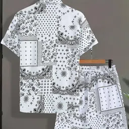 den Men Night Suit Set White, Black Printed image 2