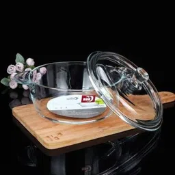 good to great creation Glass Serving Bowl Serving Bowl with Glass Lid 1000 ML Glass Disposable Serving Bowl (Clear, Pack of 1) image 2