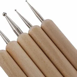 chrome 5 Piece Wooden Embossing Dotting Tool Set for Mandala Clay Pottery Ceramic Nail Art and Clay Sculpting Modeling Tools image 4