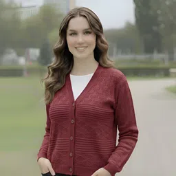 smile in life Women Solid V Neck Maroon Sweater-picture-17