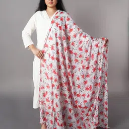 la velora Pure Cotton Floral Print White Women Dupatta-picture-11