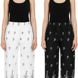 kenz fabrics Pack of 2 Women Regular Fit Pink, White Cotton Blend Trousers image 1