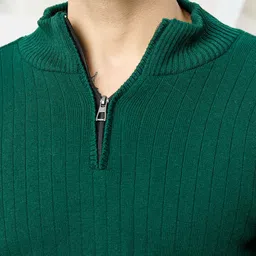 kvetoo Men Self Design High Neck Green Sweater image 5