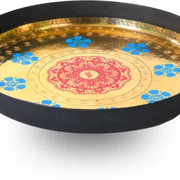 Flower Design Brass Puja Thali |Tilak Thal |Phul Thal |Engagement Thali 20 inch Tray-image-15