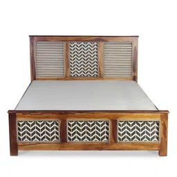 fabuliv Kylian Sheesham Wood Queen Size Bed in Teak Finish with Drawer Storage image 5