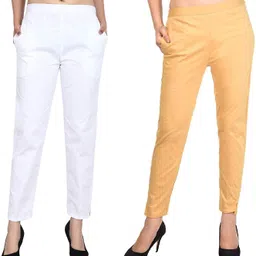 sakhi shine Pack of 2 Women Regular Fit White, Beige Cotton Blend Trousers-picture-21
