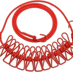 utmhub Cloth Drying Rope with Hooks, Streachable Cloth Hanging Rope Plastic ClothClips Nylon Cloth Clips image 1