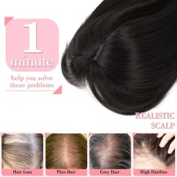 getvock 16 Inch Women Toppers Invisible Seamless Clip (Brown) 3 Clip Hair Extension image 3