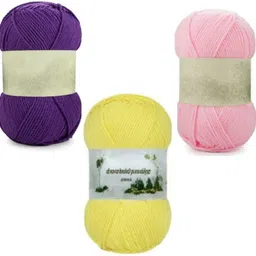 waaome Purple,Yellow & Pink Wool 300 Gram 100×3 Hand Kniting Art Craft Soft Yarn(WA219)-picture-11