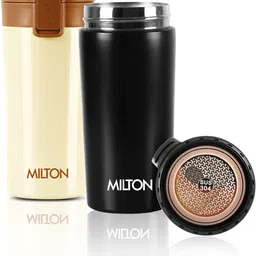 milton Thermosteel Vacuum Insulated Stainless Steel Couple Coffee, Ivory & Black Stainless Steel Coffee Mug image 1