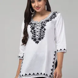 Casual Regular Sleeves Embroidered Women White, Black Top-image-39