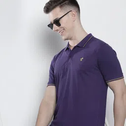 the indian garage co. Men Solid Polo Neck Cotton Blend Purple T-Shirt-picture-26