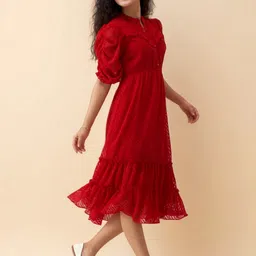 aask Women Fit and Flare Red Midi/Calf Length Dress image 4