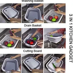 moshtu Multifunction Collapsible Cutting Board Dish Tub Washing Tray Drain Basket Vegetable Basin Silicone Cutting Board image 2