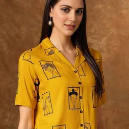 sanganer mart Party Regular Sleeves Printed Women Yellow Top-picture-10
