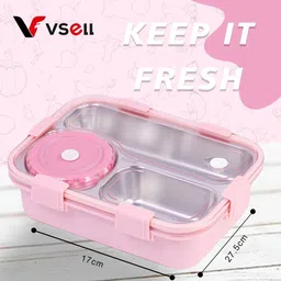 vrjk Compartment -3 Sealed Leak Proof Stainless Steel For Kid's & Adult_K038 3 Containers Lunch Box image 4