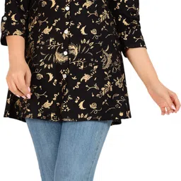 bhomya Casual Regular Sleeves Printed Women Black, Beige Top image 4