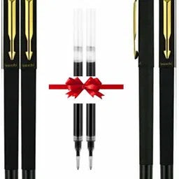 luoshi Golden and Matte BLUE & BLACK Roller Smooth Gel Pen black+ 2 blue=set of 4) choice for Business & school and office supplies +Free 2 Refills Free Sold by one click pick Roller Ball Pen image 2