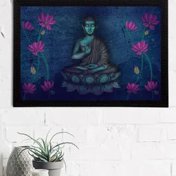 eCraftIndia Blue & Pink Meditating Lord Buddha Satin Matt Textured UV Wall Art-image-69