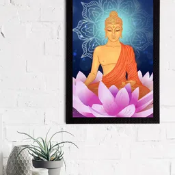 eCraftIndia Blue & Pink Meditating Lord Buddha Satin Matt Textured UV Wall Art-image-86
