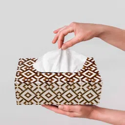 casagold Brown & Gold Resin Printed Wooden Tissue Paper Holder Box for Dining Room image 4