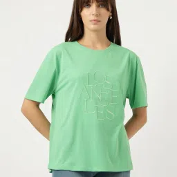 marks & spencer Women Embroidered Relaxed Fit Round-Neck T-Shirt image 1