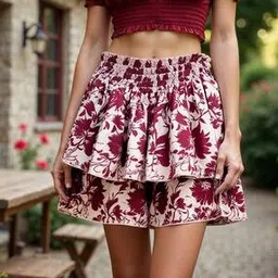 Shein Cute Smocked Elastic WaistFloral Print Tiered Mini Skirt-picture-33