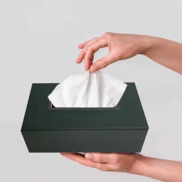 casagold Green Rectangular Pu Leather Tissue Box Cover - Solid Tissue Paper Holder Box image 1