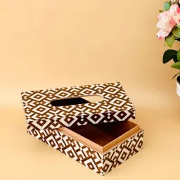 casagold Brown & Gold Resin Printed Wooden Tissue Paper Holder Box for Dining Room image 2