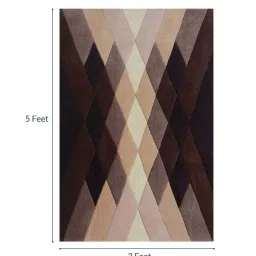 presto Brown Geometric Wool 3 ft x 5 ft Hand Tufted Carpet image 2