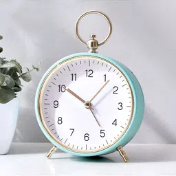 Home Centre Teal & White Analogue Contemporary Table Clock image 3