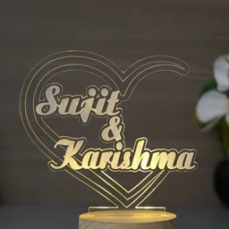 eCraftIndia Brown Personalized Name Design Carved on Acrylic & Wood Base Night Table Lamp image 1