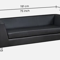 nilkamal New Russo Leathrette 3 Seater Sofa in Black Colour image 2