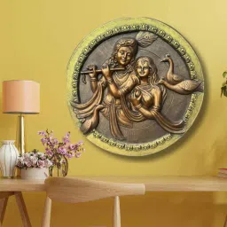 artociti 31x31 Inches Round Radha Krishna 3D Relief Mural Wall Art image 1