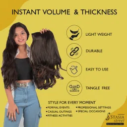 Stasia Street Clip-In 18 Inch Out Curl Dark Brown Hair Extensions With Copper Highlights image 2