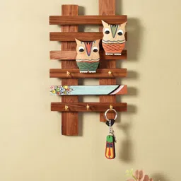 AAKRITI ART CREATIONS Brown Wood Owl Key Holders image 1
