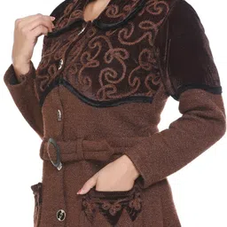 wool 4u Women Embroidered Collared Neck Brown Sweater image 3