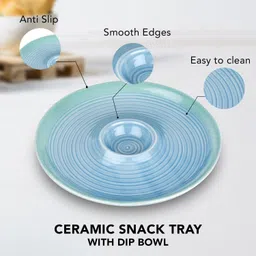 ekhasa Ceramic Serving Chip and Dip Platter | Snacks Plates Round Shape, Blue Chip & Dip Tray Serving Set image 3