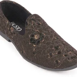 fausto Floral Print Embellish Design Ethnic Wedding Pom Slip on Shoes Mojaris For Men image 3