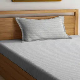 arrabi Grey Striped 300 TC Cotton Blend Single Bedsheet with 1 Pillow Cover image 2