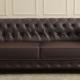 amberville from pepperfry Cheshire Leatherette 3 Seater Sofa In Dark Brown Colour image 2