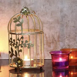 agaas enterprises Bird Cage Metal Tealight Candle Holder Hanging Stand for Home Décor Brass 1 - Cup Tealight Holder-picture-14