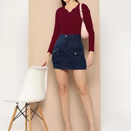 dream beauty fashion Casual Regular Sleeves Solid Women Maroon Top image 5