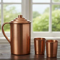 tambaveda Pure Copper Water Jug Set with 2 Glass Health Benefits Drinkware 2000 ml Jug Glass Set-picture-39