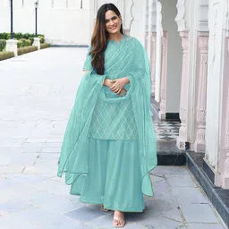 zestleaf Women Viscose Rayon Kurta Sharara Attached Dupatta Set-picture-24